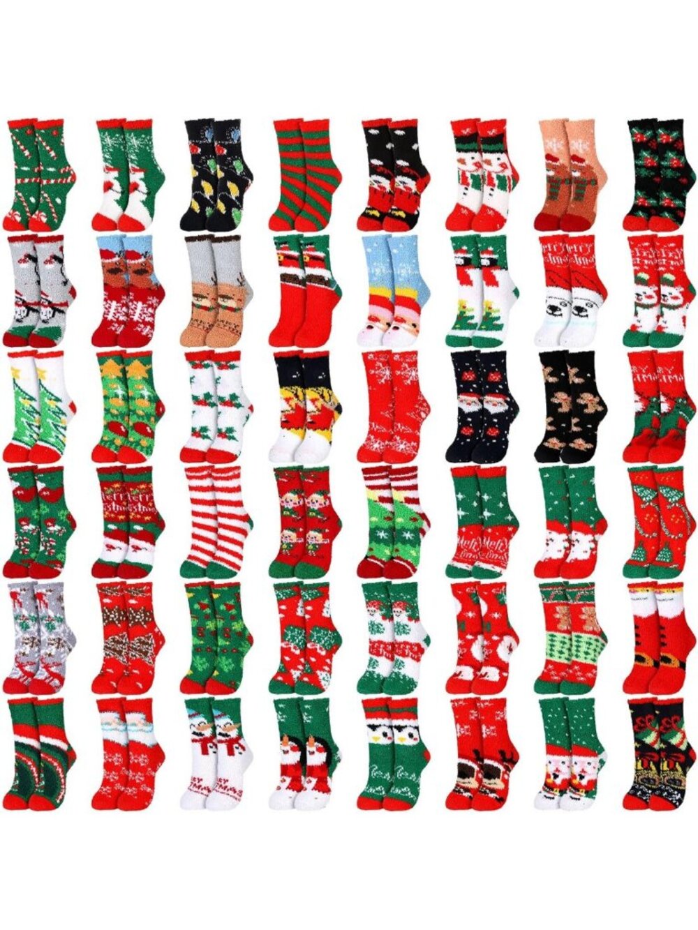 48 Pcs Cozy Christmas Fuzzy Socks - Warm Soft Crew Slipper Socks for Winter